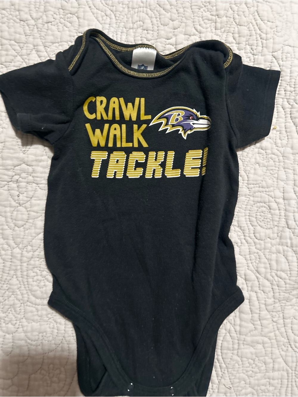 Baltimore Ravens Baby Bodysuit 6-12 Months NFL Crawl Walk Tackle Black